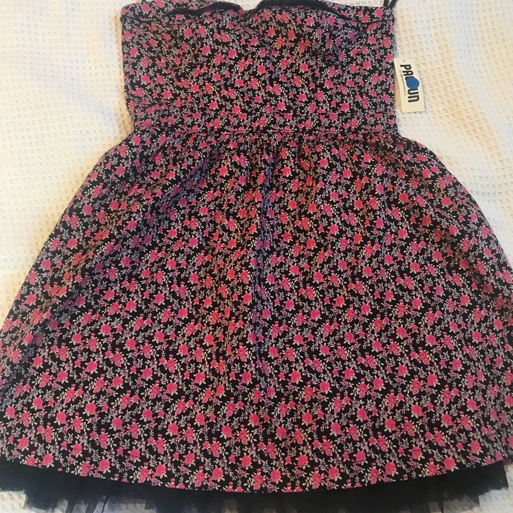 Black PacSun dress with flowers.  Strapless dress